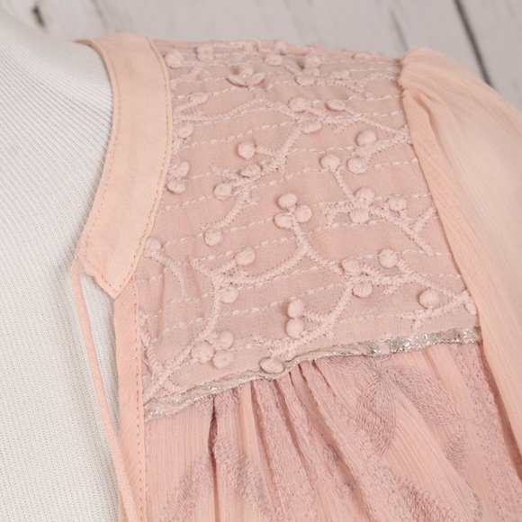 Anthropologie Tiny Chiffon Sheer Long Sleeve Top Pink XS - Picture 4 of 13